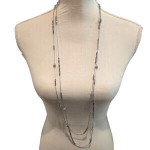 Chico's Necklace Chicos Silver Tone Beaded Layered Station Long 40" SKU 2889
